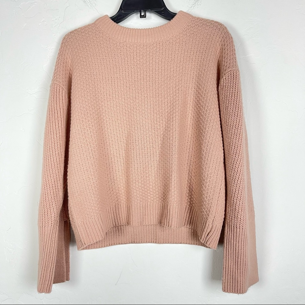 Topshop Sweater Crew Ribbed Flare Cut Out Sleeves Pullover Knit Top Solid‎  Pink